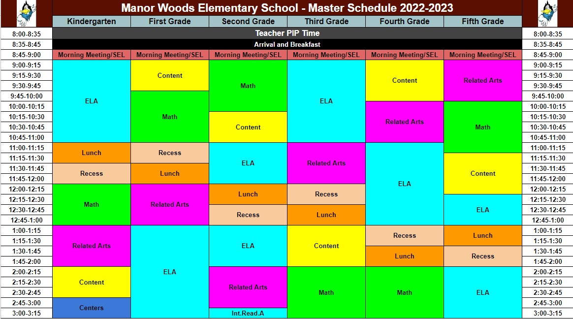 20222023 Master Schedule Manor Woods Elementary School